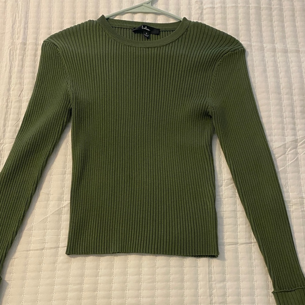 Lulu's Green Ribbed Long Sleeve Top